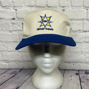 Vintage 90s Hat Cap Snapback Beige Blue JIRO Oilfield Supply Embroidered Logo